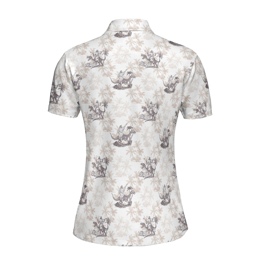 Jesus Riding Dinosaur-Polo Shirt For Women-Gerbera Prints