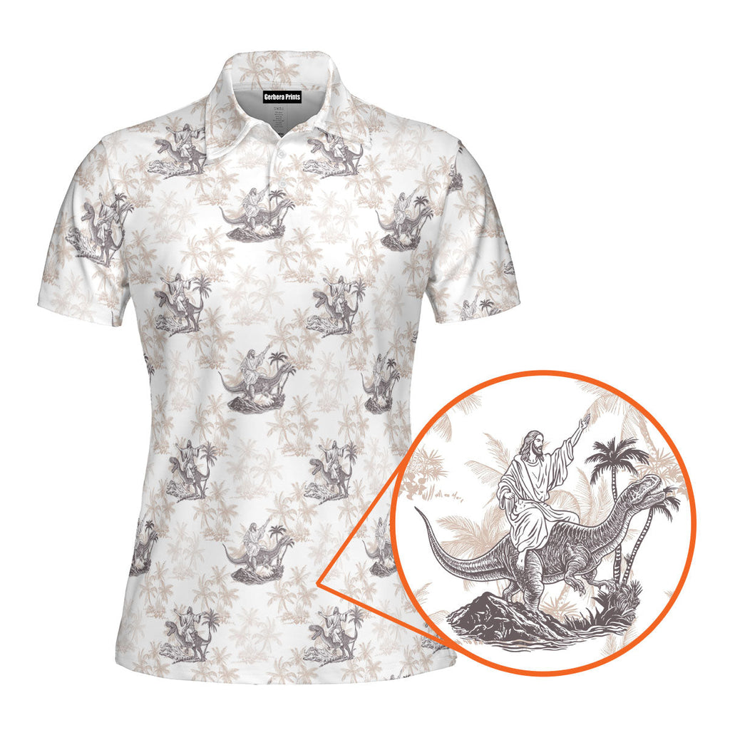 Jesus Riding Dinosaur-Polo Shirt For Women-Gerbera Prints
