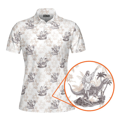 Jesus Riding Dinosaur Funny Polo Shirt For Women