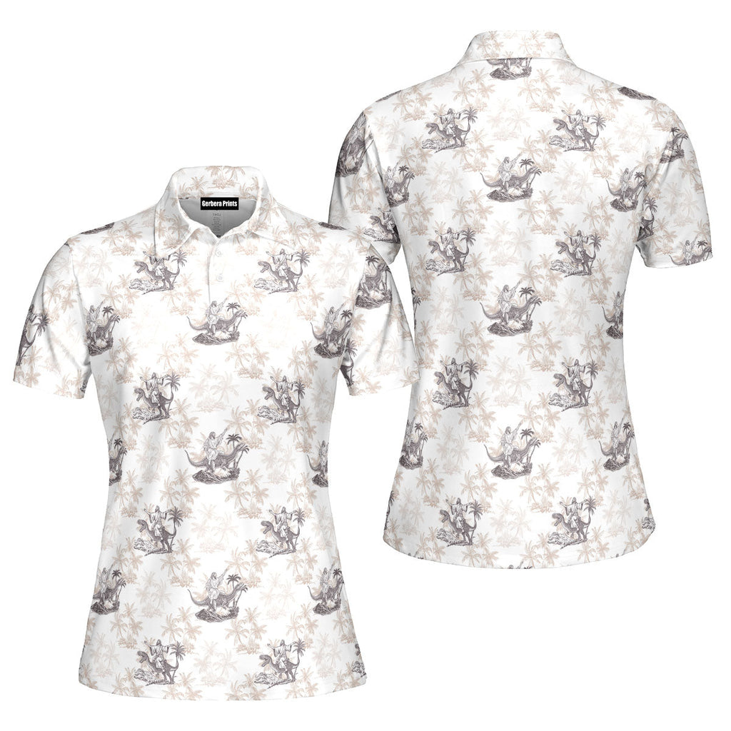 Jesus Riding Dinosaur-Polo Shirt For Women-Gerbera Prints