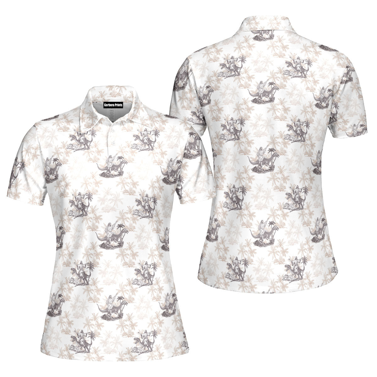 Jesus Riding Dinosaur-Polo Shirt For Women-Gerbera Prints