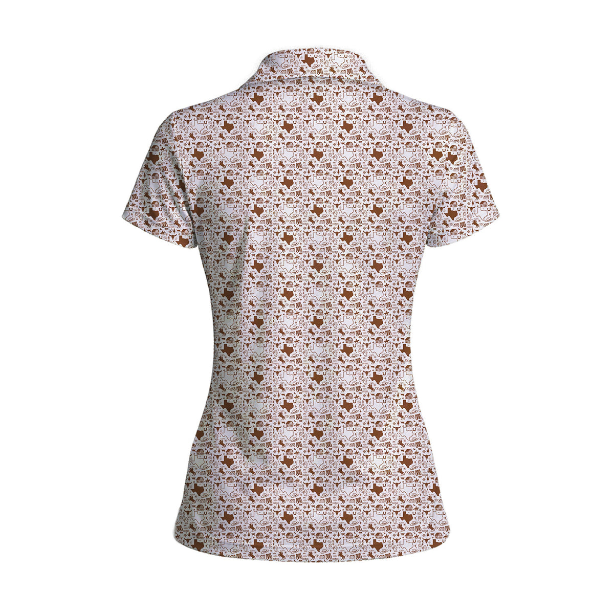 Lone Spur women's golf polo in Brown, back flat lay