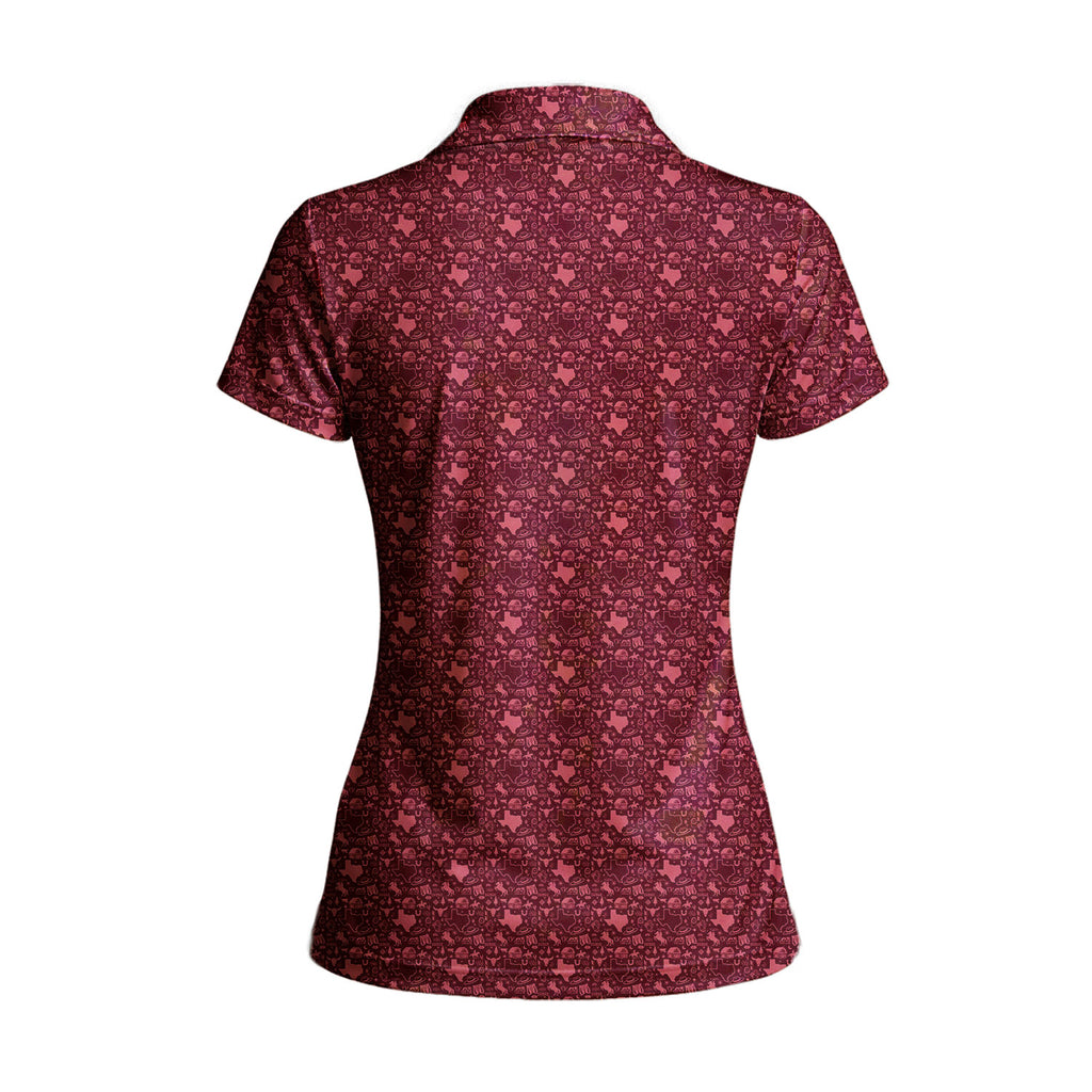 Lone Spur women's golf polo in Red, back flat lay