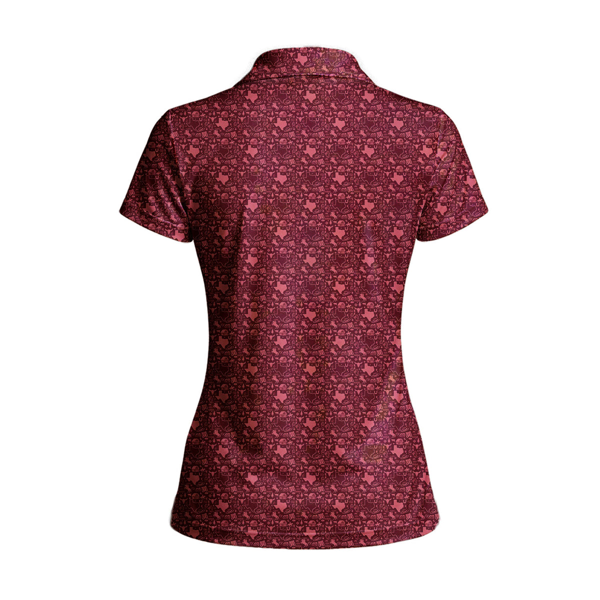 Lone Spur women's golf polo in Red, back flat lay