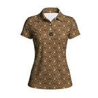 Lone Spur women's golf polo in Tan, front flat lay