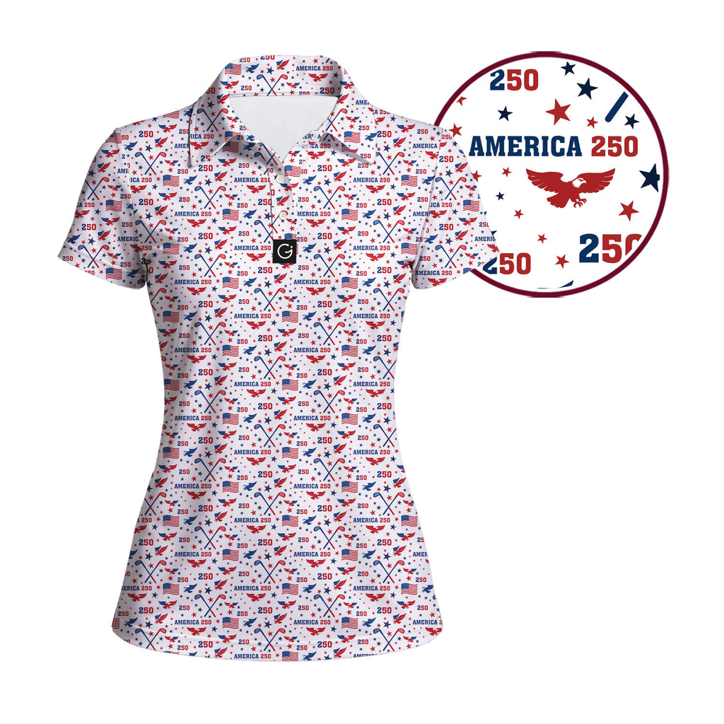 America 250 Fairways Funny Golf Polo for Women - Detail Close-up