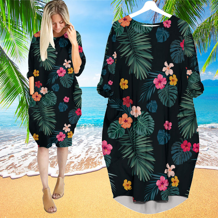 Palm Tree Tropical Long Sleeve Midi Dress | MD1544