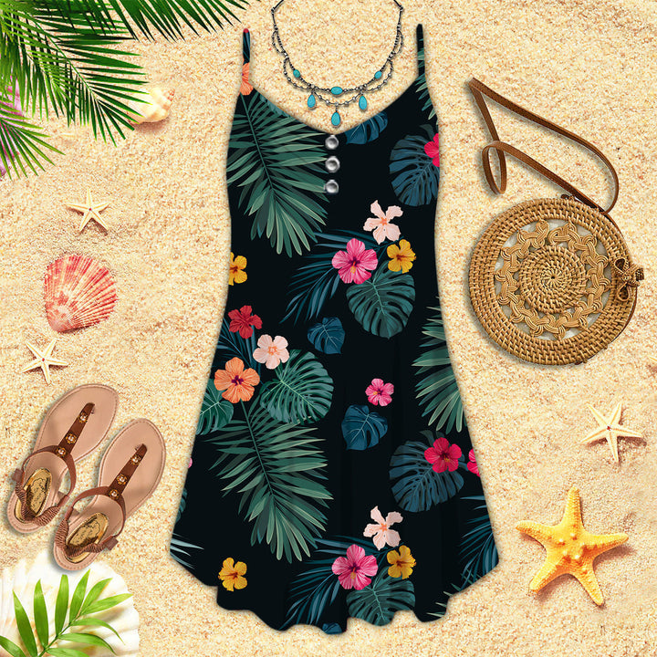 Palm Tree Tropical Spaghetti Strap Summer Dress | SD1544