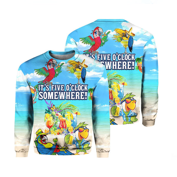 Parrot It's 5 O'clock Somewhere Cocktail Beach Party Crewneck Sweatshirt All Over Print For Men & Women TH1280