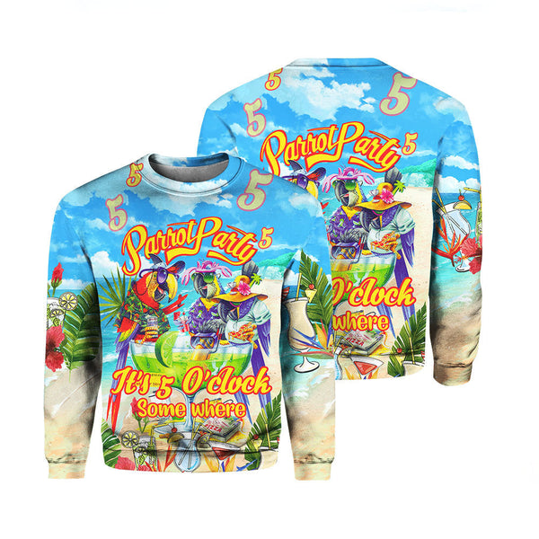 Parrot It's 5 O'clock Somewhere Cocktail Beach Party Crewneck Sweatshirt All Over Print For Men & Women TH1281