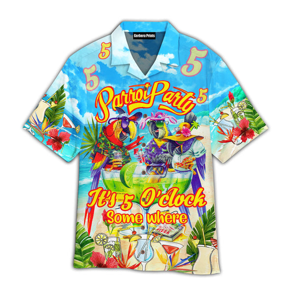 Jimmy Buffett's Margaritaville Parrot It's 5 O'clock Somewhere Aloha Hawaiian Shirts For Men & For Women | WT9220-Colorful-Gerbera Prints.