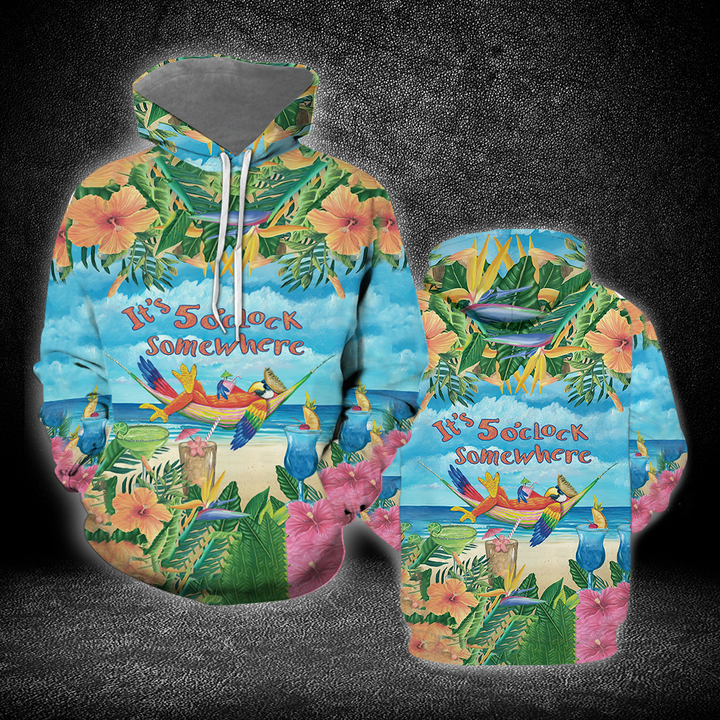 Parrot It's 5 O'clock Somewhere Tropical Hibiscus Flower All Over Print For Men And Women HP1700-Hoodie-Gerbera Prints.