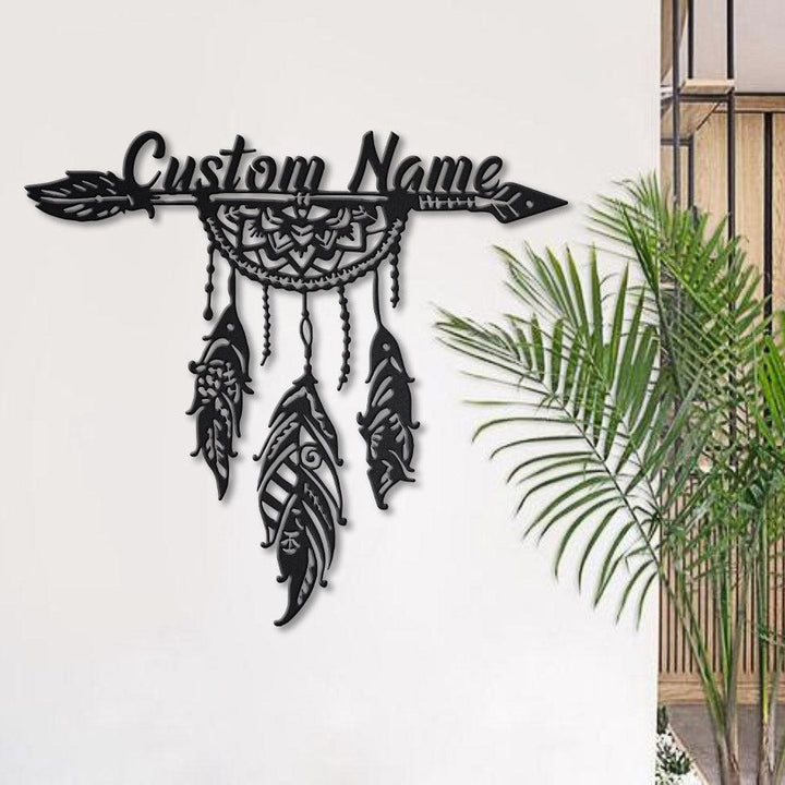 Personalized Arrow Feathers Native American Metal Wall - Cut Metal Sign