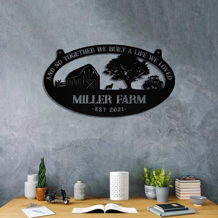 Personalized Metal Farm Sign Barn Dog Rooster Monogram Custom Cut Metal Sign | MN1172-Black-Gerbera Prints.