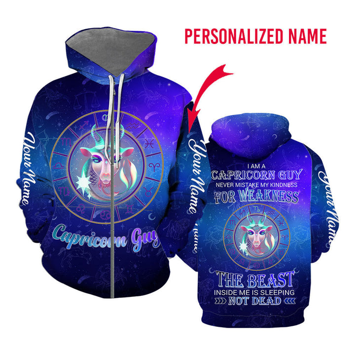 Personalized Name Capricorn Guy Custom Name Zip Up Hoodie For Men & Women