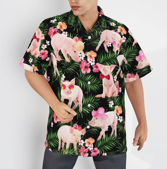 Pig Farm Where Pigs Home Is Tropical Flowers Palm Leaves Pattern Aloha Hawaiian Shirts For Men And For Women WT2109 gerbera prints