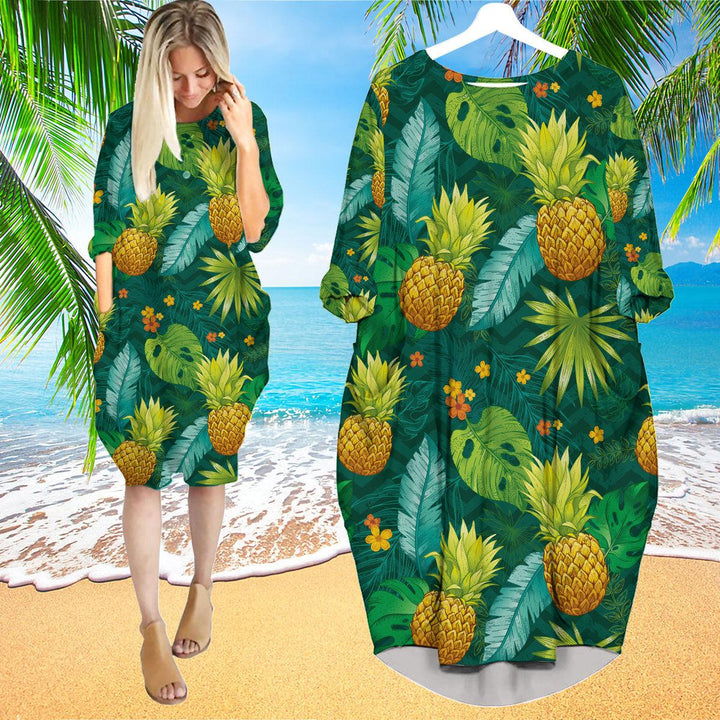 Pineapple Fruit Tropical Long Sleeve Midi Dress | MD1184