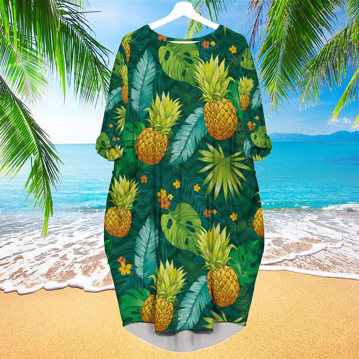 Pineapple Fruit Tropical Long Sleeve Midi Dress | MD1184