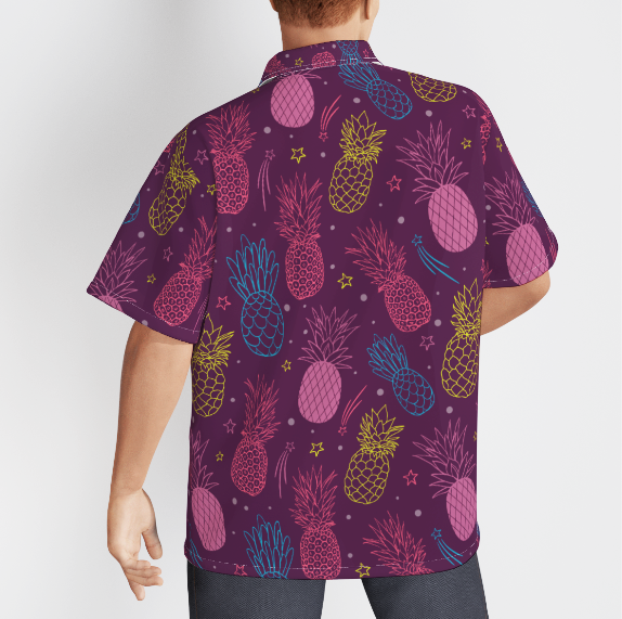 Pineapple Party Purple Summer Tropical Pattern Aloha Hawaiian Shirts For Men And For Women WT6219