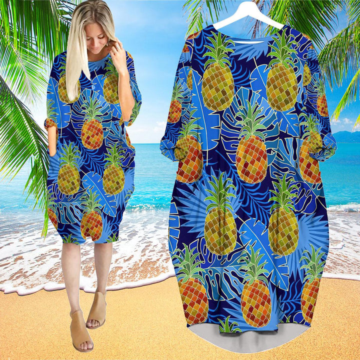 Pineapple Tropical Long Sleeve Midi Dress | MD1195