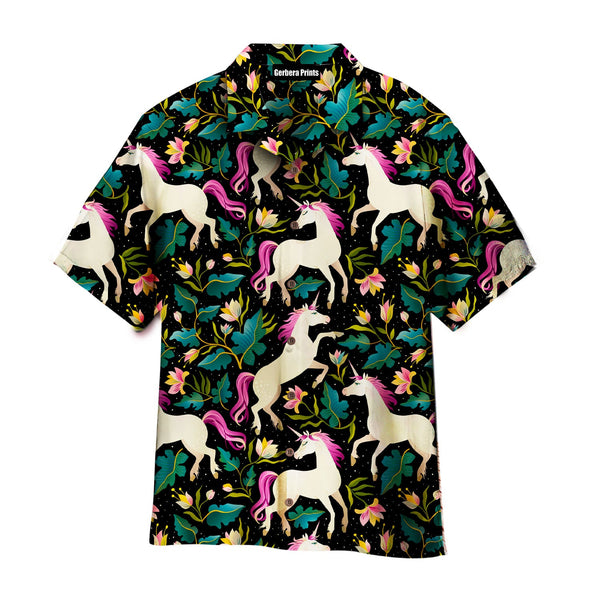 Pink Unicorn Floral Tropical Black Aloha Hawaiian Shirts For Men & For Women WT6396