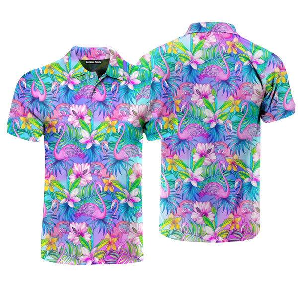 Pink Flamingo Tropical Polo Shirt For Men