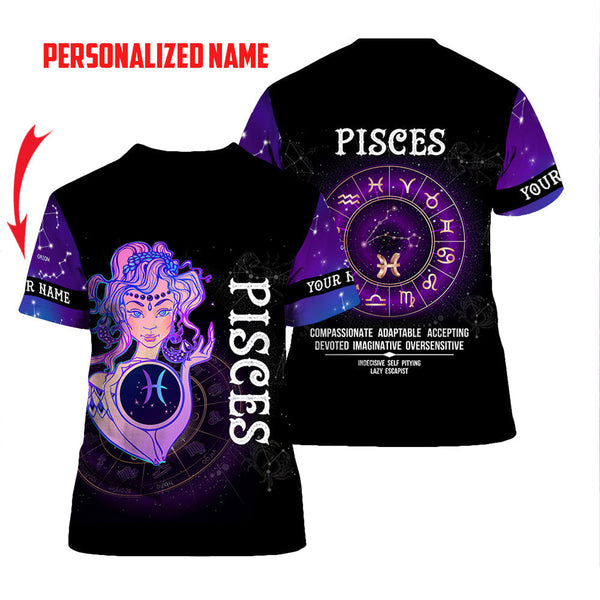 Pisces Guy Custom Name T-Shirt Over Print For Men & Women