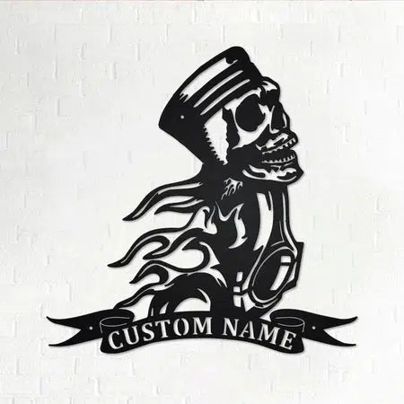 Piston Skull Custom Cut Metal Sign | MN1701-Black-Gerbera Prints.