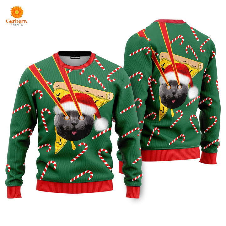 Pizza Cat With Laser Eyes Ugly Special Holiday Christmas Sweater For Men & Women UH1428