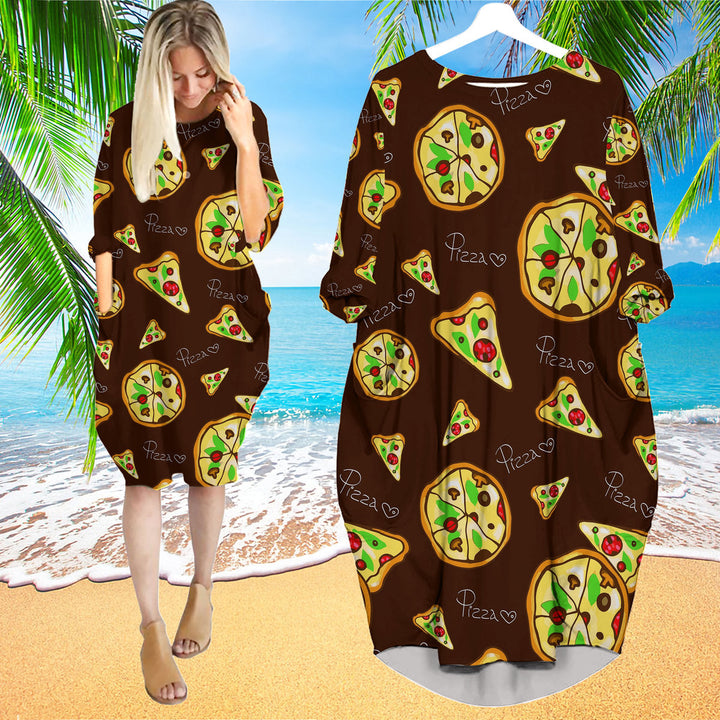 Pizza Summer Long Sleeve Midi Dress | MD1128