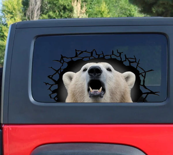 Polar bear Cracked Car Decal Sticker | Waterproof | PVC Vinyl | CCS2828-Colorful-Gerbera Prints.