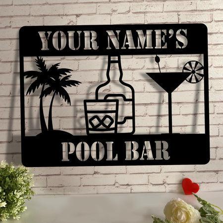 Pool Bar Custom Cut Metal Sign | MN1321-Black-Gerbera Prints.