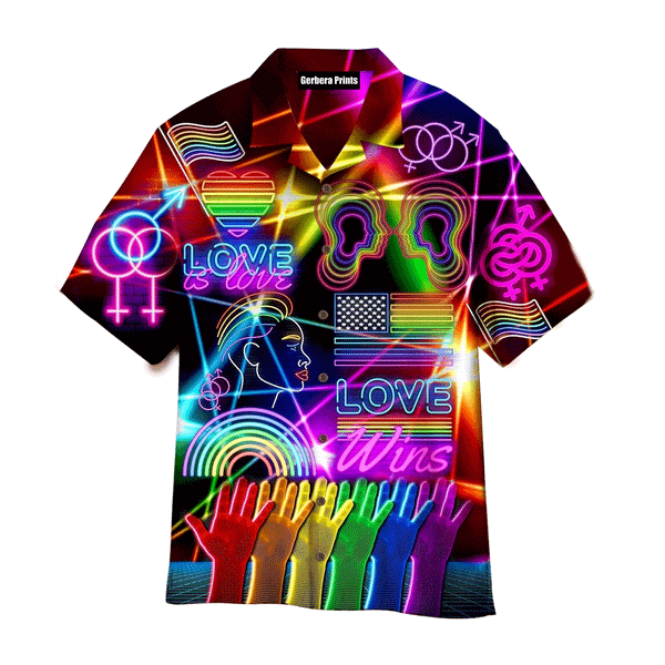 Pride Bar Crawl Neon Style Love Is Love Pride Month Aloha Hawaiian Shirts For Men And For Women WT9049 Gerbera Prints