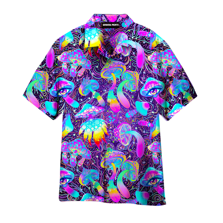 Psychedelic Art Magic Mushroom Trippy Hippie Aloha Hawaiian Shirts For Men & For Women | WT1928-Hawaii Shirt-Gerbera Prints.