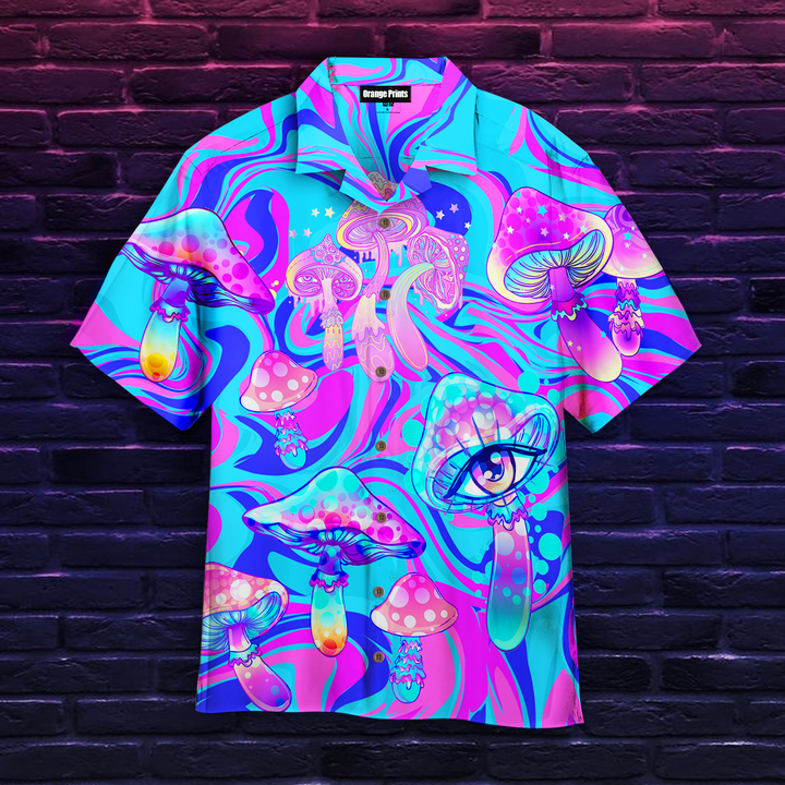 Psychedelic Art Magic Mushroom Trippy Hippie Purple Aloha Hawaiian Shirts For Men And For Women WT1610