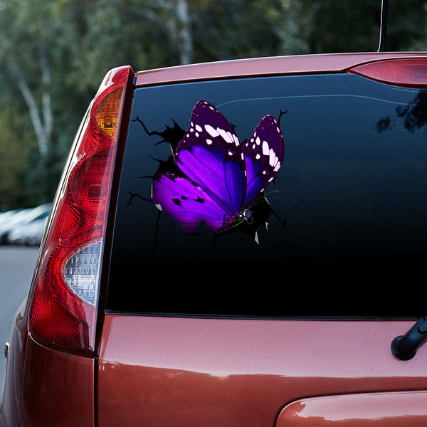 Purple Beautiful Butterfly Cracked Car Decal Sticker | Waterproof | PVC Vinyl | CCS5084-Colorful-Gerbera Prints.