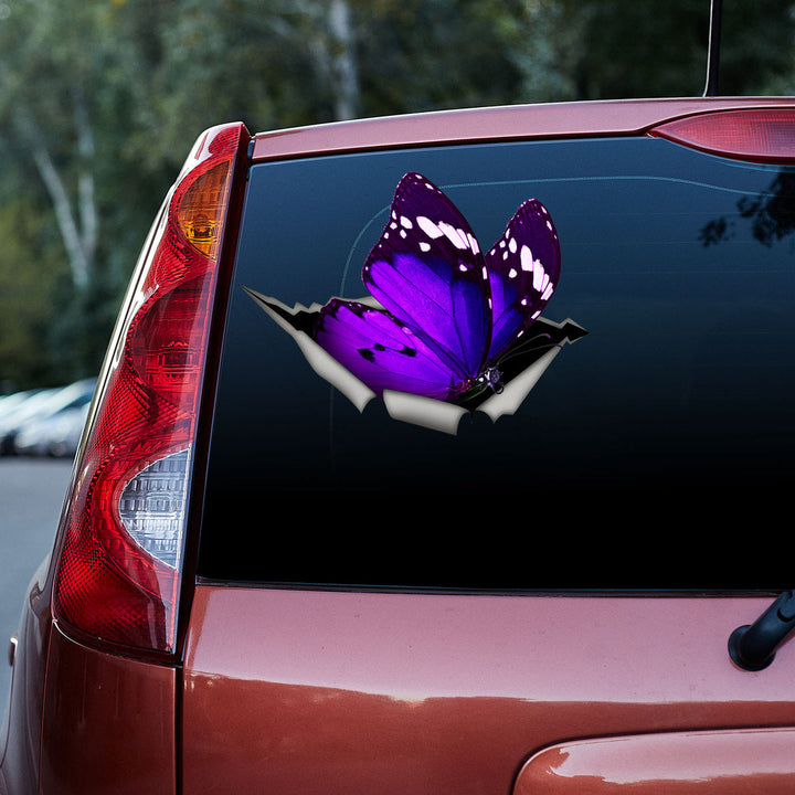 Purple Beautiful Butterfly Cracked Car Decal Sticker | Waterproof | PVC Vinyl | CCS6084-Colorful-Gerbera Prints.