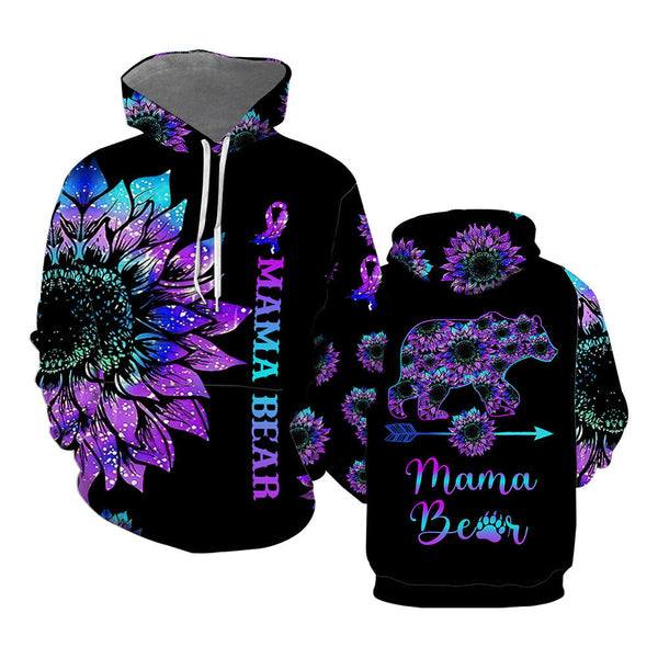 Purple Sunflower Mama Bear 3D All Over Print | Unisex | Adult | HO7898-Hoodie-Gerbera Prints.