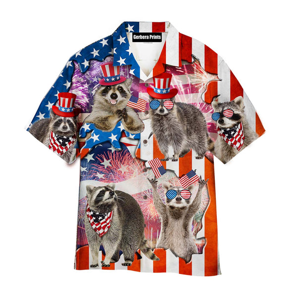 Raccoon Love America 4th Of July Aloha Hawaiian Shirts For Men and For Women