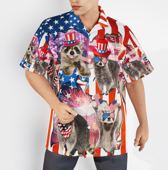 Raccoon Love America 4th Of July Aloha Hawaiian Shirts For Men and For Women WT4077
