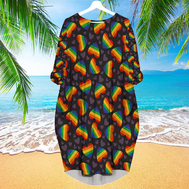 Rainbow Heart LGBT Long Sleeve Midi Dress | MD1288