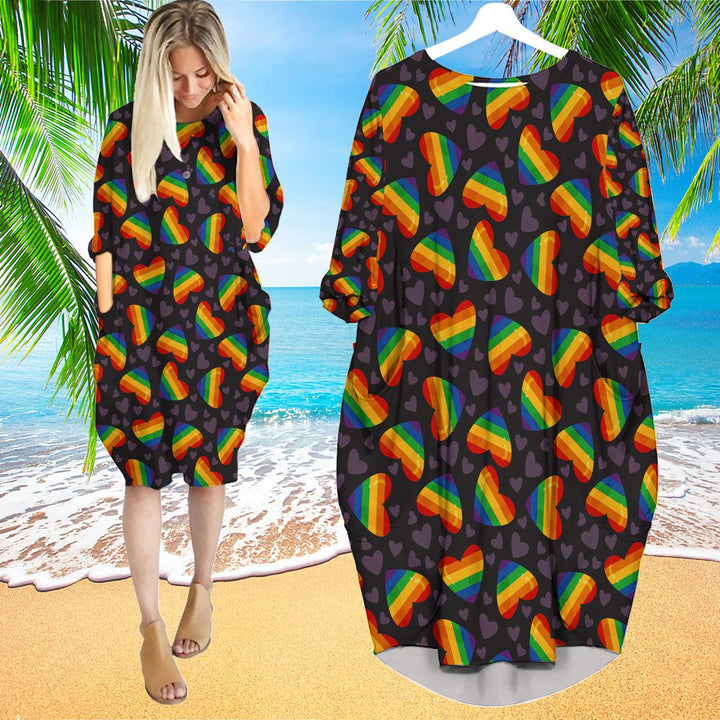 Rainbow Heart LGBT Long Sleeve Midi Dress | MD1288