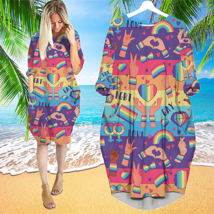 Rainbow LGBT Rights Symbols Long Sleeve Midi Dress | MD1330