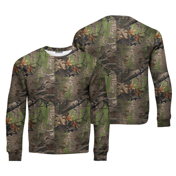 Real Tree Camouflage Hunting Camo Retro Crewneck Sweatshirt For Men & Women FHT1157-Crewneck Sweatshirt-Gerbera Prints.