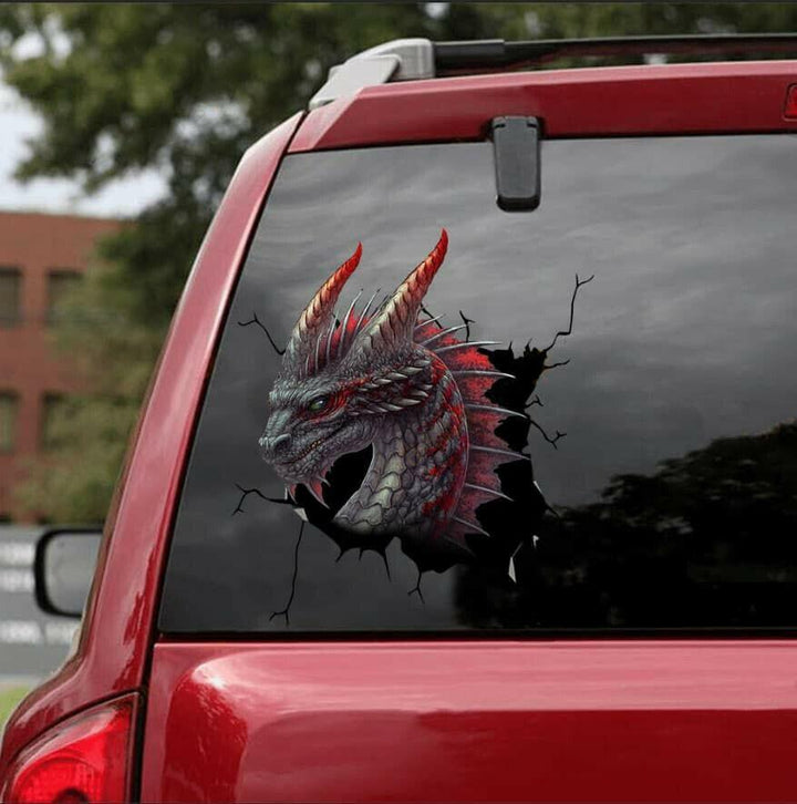 Red Dragon Cracked Car Decal Sticker | Waterproof | PVC Vinyl | CCS1770