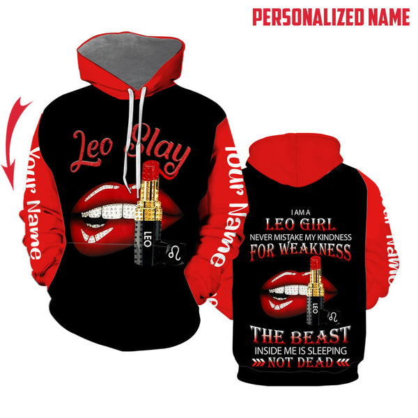 Red Lips Leo Guy Custom Name Hoodie For Men & Women