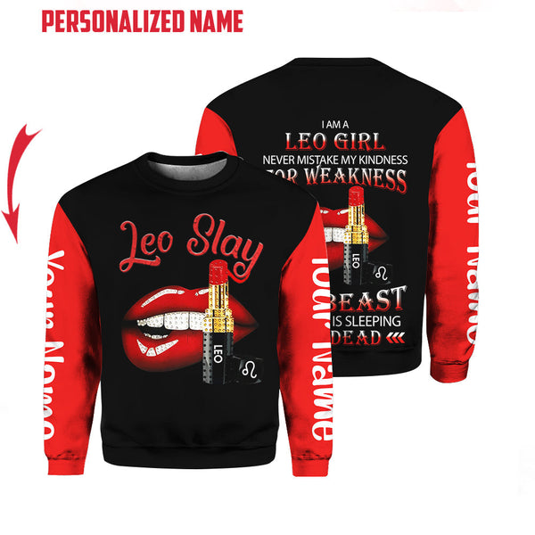 Red Lips Leo Guy Custom Name Crewneck Sweatshirt For Men & Women CN2216