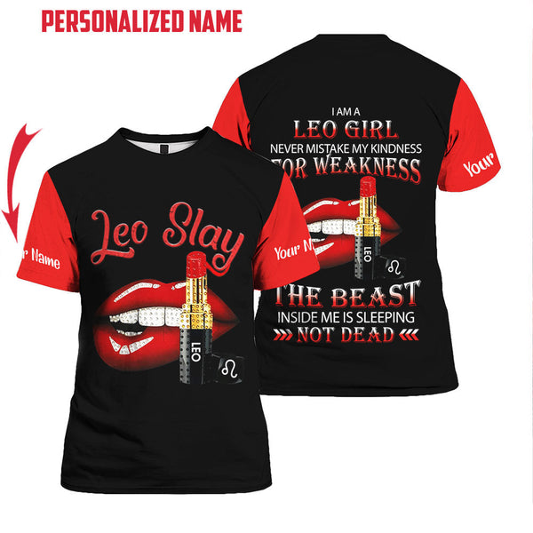 Red Lips Leo Guy Custom Name T Shirt For Men & Women
