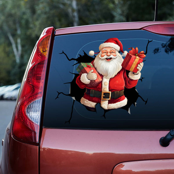 Red Santa With Gift 3D Vinyl Car Decal Stickers CS8520