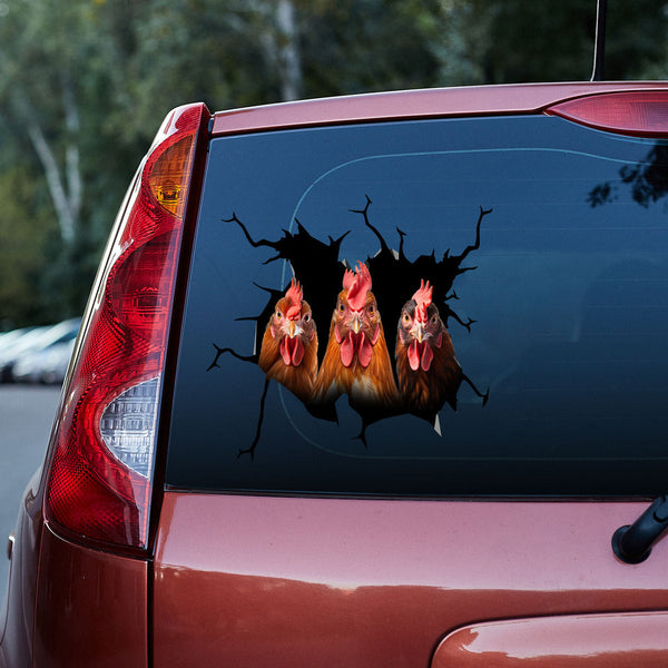 Red Three Chickens 3D Vinyl Car Decal Stickers CS8020
